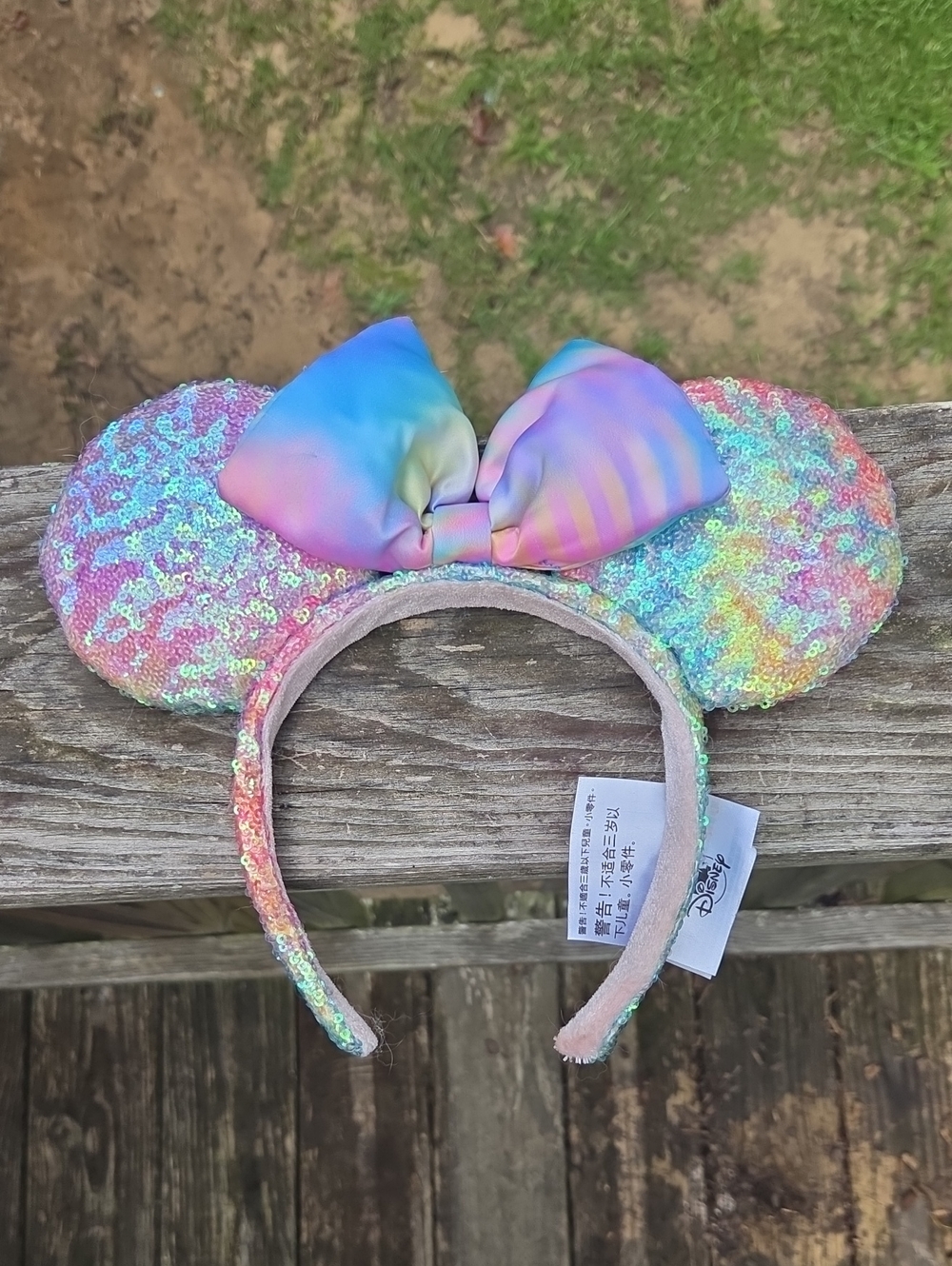 Disney Kids Pastel Rainbow Sequin Minnie Ears Headband with Ombre Bow